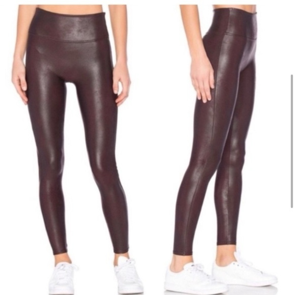 Spanx Women's Stretch Brown Faux Leather Leggings Tummy Control Slimming - Picture 4 of 11